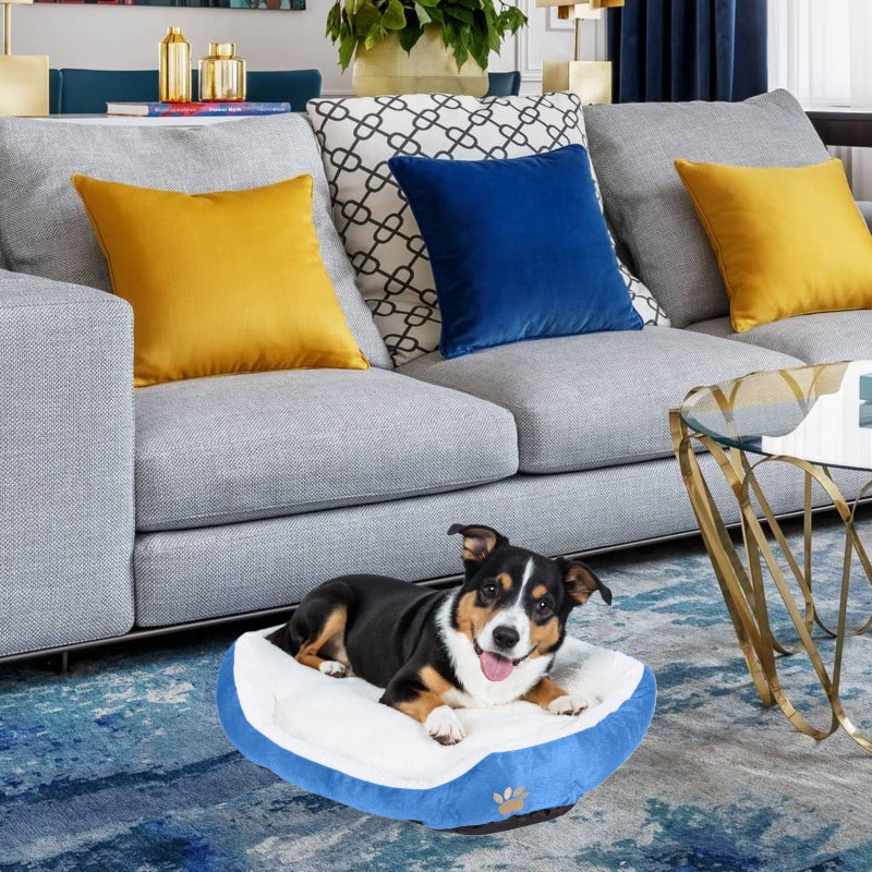Resulzon Round Dog Cat Beds Mattress Washable Pads Room, Soft Durable Plush Faux Fur Sleeping Pet Fleece Bed Mat for Small Doggy Kitten Puppy, with Anti-Slip Waterproof Bottom (Blue) - Image 5